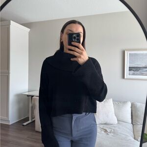 525 America Black Ribbed Cowl-Neck Sweater